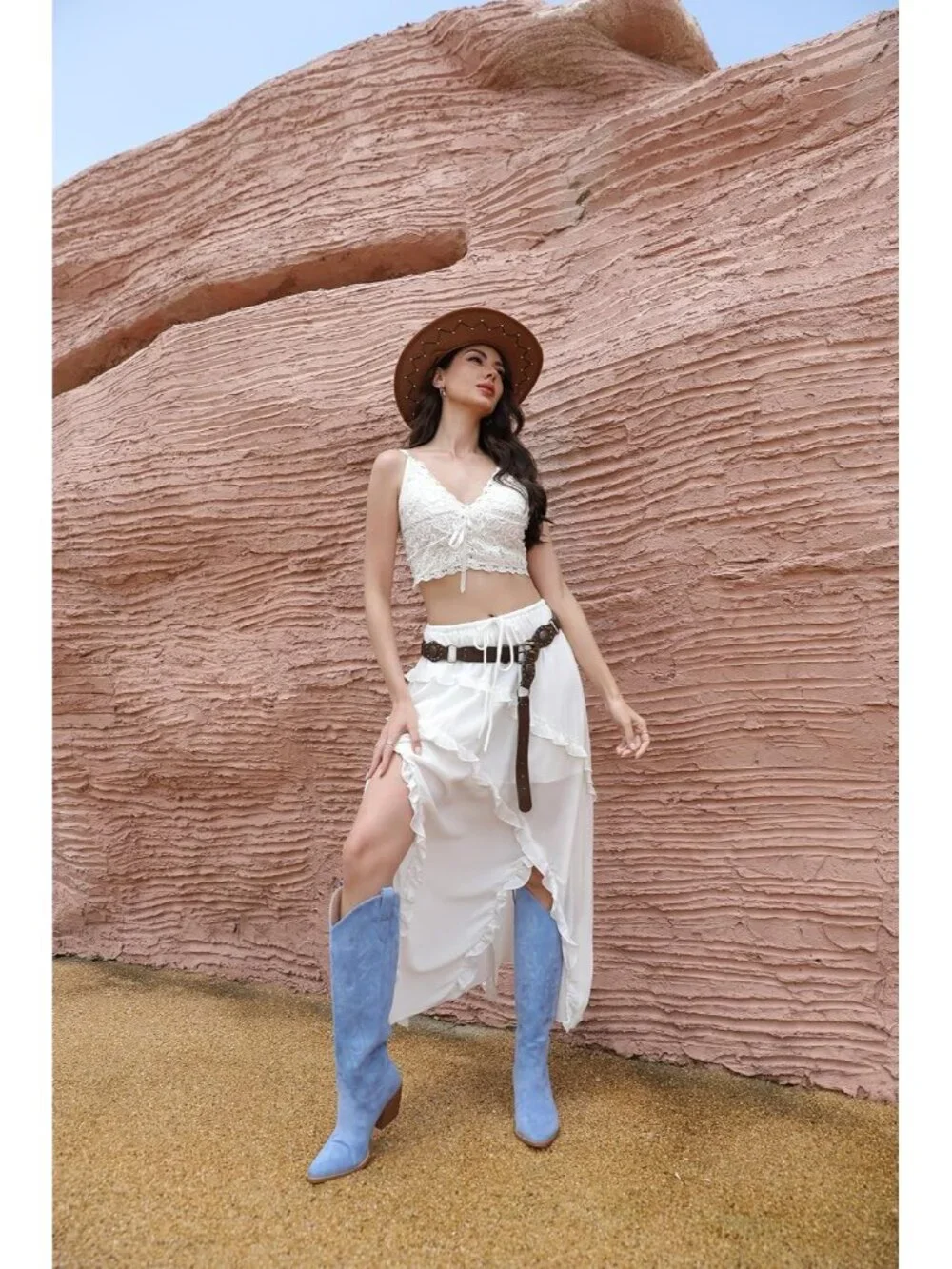 Women's Blue Pointed Toe Faux Leather Block Heel Heel Over The Knee Boots